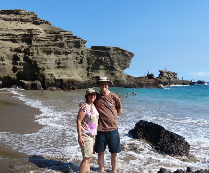 Kay and Kevin on the green sand beach
